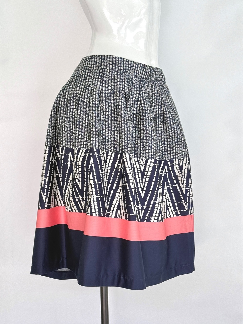 George Navy blue coral Tribal print Cotton pleated Midi Skirt - Size 14